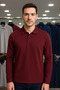 Men's Casual Basic Burgundy Long Sleeve Polo Neck T-Shirt