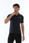 Men's Navy Blue Color American Pique Fabric, Polo Neck Ribbed Sleeve Short Sleeve T-Shirt - 144 - 5