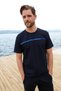 Men's American Pique Fabric Tracksuit, Navy Blue Crew Neck Short Sleeve T-Shirt Tracksuit Bottom-Top Set - - 3