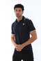 Men's Navy Blue Color American Pique Fabric, Polo Neck Ribbed Sleeve Short Sleeve T-Shirt - 144 - 4