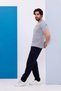 Men's Oversize American Pique Fabric Gray Crew Neck T-Shirt Bottom-Top Set - 133 - 2