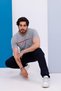 Men's Oversize American Pique Fabric Gray Crew Neck T-Shirt Bottom-Top Set - 133 - 4