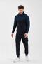 Men's Double Face Hooded Zipper Closure Pockets Elastic Leg Navy Blue Petrol Tracksuit Set - 776 - 2