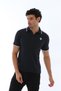 Men's Navy Blue Color American Pique Fabric, Polo Neck Ribbed Sleeve Short Sleeve T-Shirt - 144