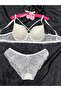 Lace Detailed Unpadded Cross Drawstring Underwire Bra Panty Set - Underwear Set - 2