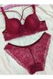 Lace Detailed Unpadded Cross Drawstring Underwire Bra Panty Set - Underwear Set