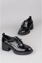Seç 1036 Genuine Leather Heel Shoes (Heel Height: 6 cm) Black Patent Leather - 5