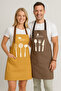 Kitchen Apron Set of 2 Mustard Brown Stain Resistant Water Repellent Fabric Chef Print Dowry Apron - 7