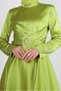 STONE EMBROIDERED BELTED SATIN EVENING DRESS 50304 - 4