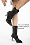 Suede Gray Stone Thin Heeled Women's Boots Black - 2