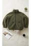 Khaki, Plush, Wellsoft Stand Collar, Zippered Pockets, Oversized Cut, Plush Jacket