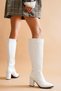 Kleo White Leather Heeled (7cm) Daily Use Boots with Side Zipper - 6