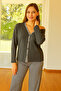Women's Buttoned Long Sleeve Paddy Set with Tie - 3