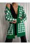 New Season Double Color Plaid Patterned Buttonless Knitwear Women's Long Cardigan 069 - 3