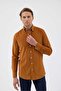 Velvet Collar Buttoned 100% Cotton Comfort Fit Mustard Men's Shirt - 5