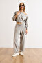 Women's Gray Stitching Detailed Modal Buttoned Top and Bottom Set Tkm-19000449 - 5