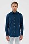 Velvet Collar Buttoned 100% Cotton Comfort Fit Petrol Men's Shirt