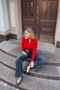 Women's Crew Neck Buttoned Soft Textured Knitwear Cardigan Red 26W3033 - 4