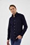 Velvet Collar Buttoned 100% Cotton Comfort Fit Navy Blue Men's Shirt - 4