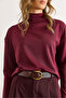 Women's Burgundy Mock Neck Modal Buttoned Blouse Blz-19003144 - 5