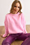 Women's Pink Soft Textured Balloon Sleeve Thick Knit Sweater Kzk-19001037 - 4