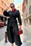 Women's Belt Detailed Blazer Jacket Baggy Trousers Stylish Set - 2