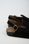Lapaz Women's Vegan Leather Buckle Black Sabo Slippers - 4