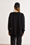 Women's Black Crew Neck Plain Thick Sweatshirt Swt-19000766 - 6