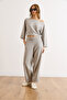 Women's Gray Stitching Detailed Modal Buttoned Top and Bottom Set Tkm-19000449 - 6