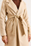 Women's Milk Coffee Belted Lined Premium Cashmere Coat with Pockets Kbn-19000013 - 3