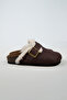 Cancun Furry Women's Vegan Leather Buckle Brown Sabo Slippers - 2