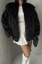 Short Imported Black Fur Jacket with Front Closure and Collar - 5