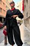 Women's Belt Detailed Blazer Jacket Baggy Trousers Stylish Set - 4