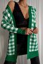 Plaid Patterned Green and White Knitwear Long Cardigan 069 - 2