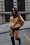 Fur Collar Bomber Women's Jacket - Tan - 4