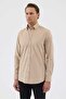Velvet Collar Buttoned 100% Cotton Comfort Fit Beige Men's Shirt - 5
