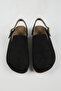 Lapaz Women's Vegan Leather Buckle Black Sabo Slippers