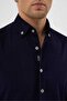 Velvet Collar Buttoned 100% Cotton Comfort Fit Navy Blue Men's Shirt - 6