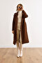 Women's Bitter Brown Belted Lined Premium Cashmere Coat with Pockets Kbn-19000013 - 6