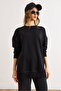 Women's Black Crew Neck Plain Thick Sweatshirt Swt-19000766 - 2