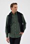 Velvet Collar Buttoned 100% Cotton Comfort Fit Khaki Men's Shirt - 5