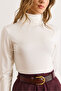 Women's White Turtleneck Soft Textured Knitted Viscose Blouse Blz-19003148 - 3