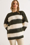 Women's Khaki White Striped Soft Textured Thick Knit Sweater Kzk-19001039 - 3