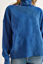 Women's Indigo Turtleneck Soft Textured Bat Knitwear Sweater Kzk-19001036 - 3