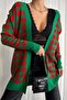 Plaid Patterned Green Red Knitwear Long Cardigan 069 - 4