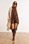 Women's Milk Coffee Belted Lined Premium Cashmere Coat with Pockets Kbn-19000013 - 4