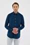 Velvet Collar Buttoned 100% Cotton Comfort Fit Petrol Men's Shirt - 3