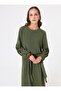 Pile Detail Sleeves Hijab Dress - Khaki -
