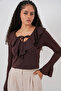 Women's Long Sleeve Crop Blouse 979 - Brown - 3