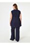 Denim Pocket Detailed Vest & Trousers Plus Size Set - Navy Blue - - 6